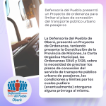 Defensoría del Pueblo presentó un Proyecto de ordenanza para limitar el plazo de concesión del transporte público urbano de pasajeros