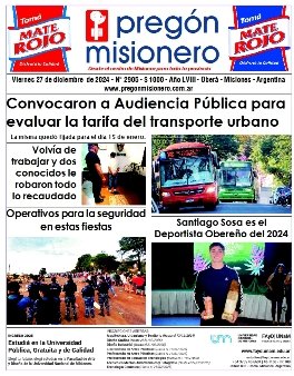 Tapa semanario Pregón Misionero 27/12/2024