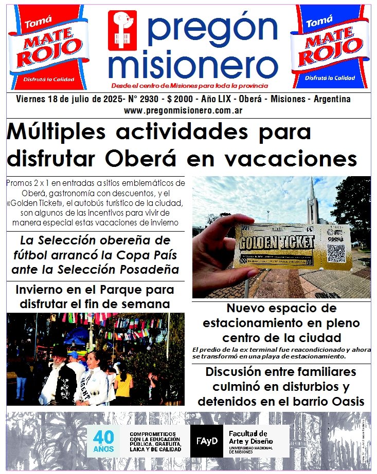 Tapa semanario Pregón Misionero 18/7/2025