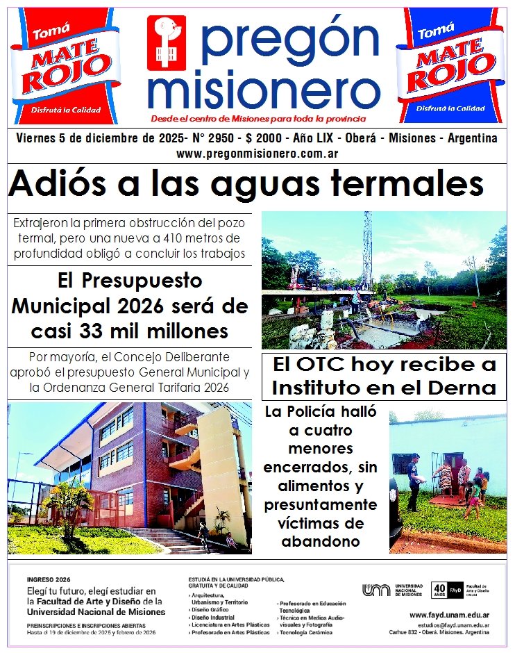 Tapa semanario Pregón Misionero 5/12/2025