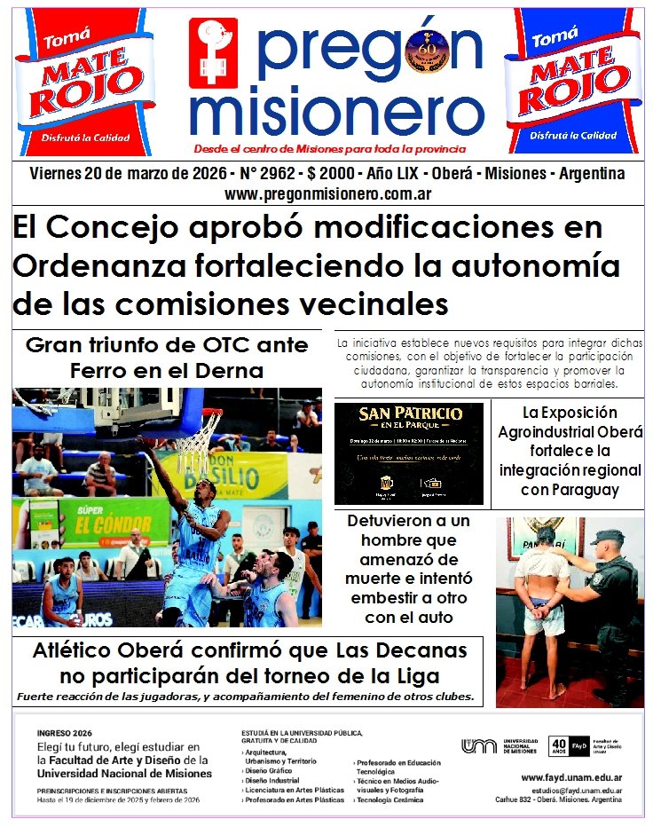 Tapa semanario Pregón Misionero 20/3/2026