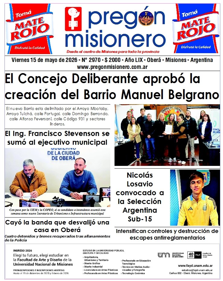 Tapa semanario Pregón Misionero 15/5/2026