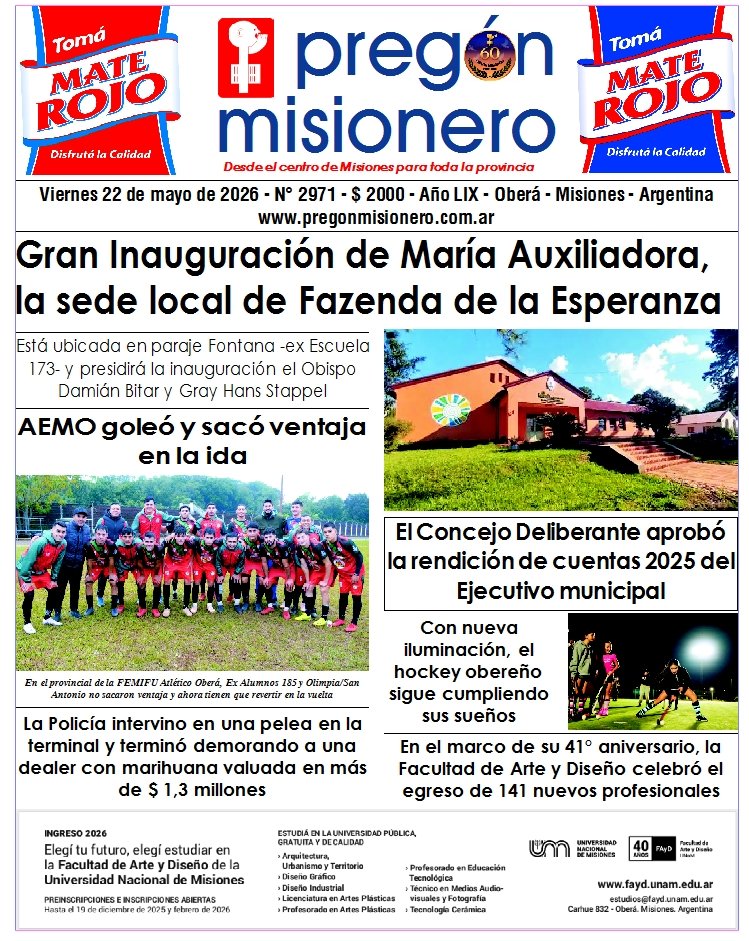 Tapa semanario Pregón Misionero 22/5/2026