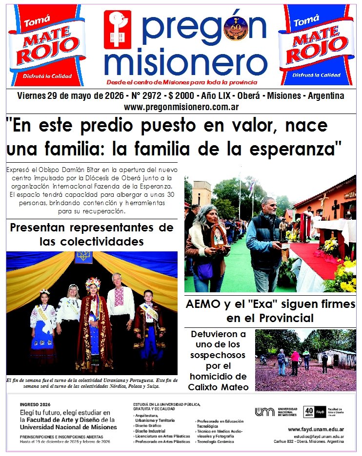 Tapa semanario Pregón Misionero 29/5/2026