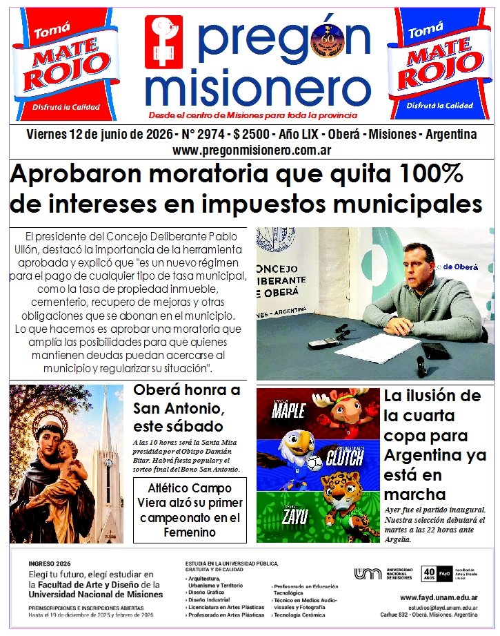 Tapa semanario Pregón Misionero 12/6/2026