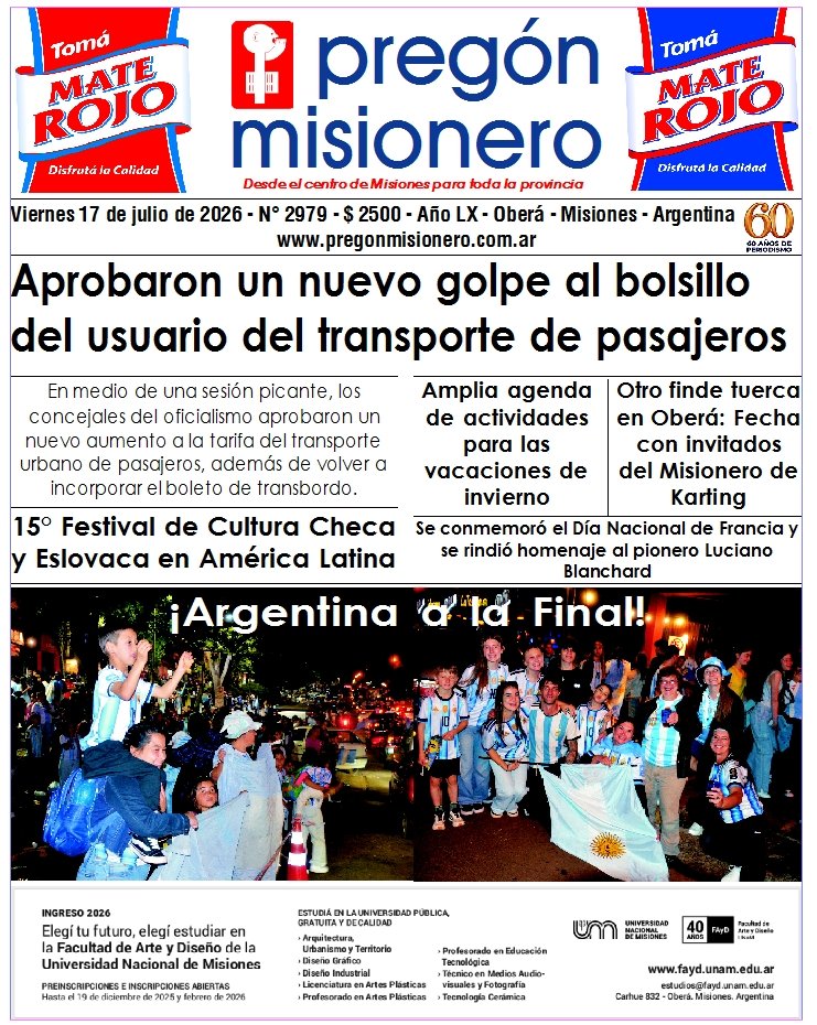 Tapa semanario Pregón Misionero 17/7/2026