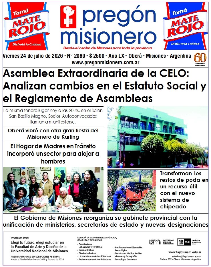 Tapa semanario Pregón Misionero 24/7/2026