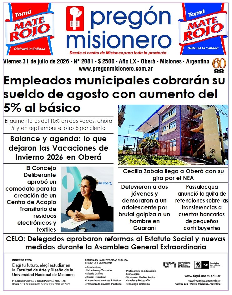Tapa semanario Pregón Misionero 31/7/2026