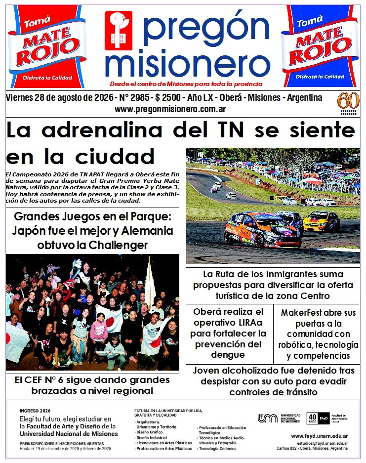 Tapa semanario Pregón Misionero 28/8/2026