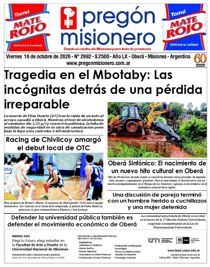 Tapa semanario Pregón Misionero 16/10/2026