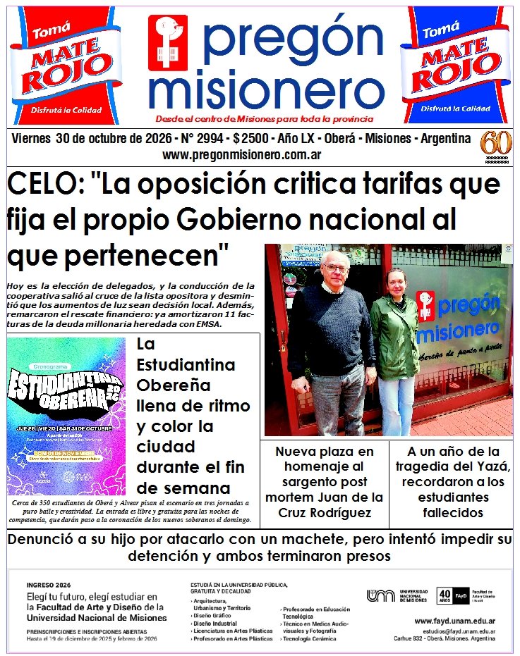 Tapa semanario Pregón Misionero 30/10/2026